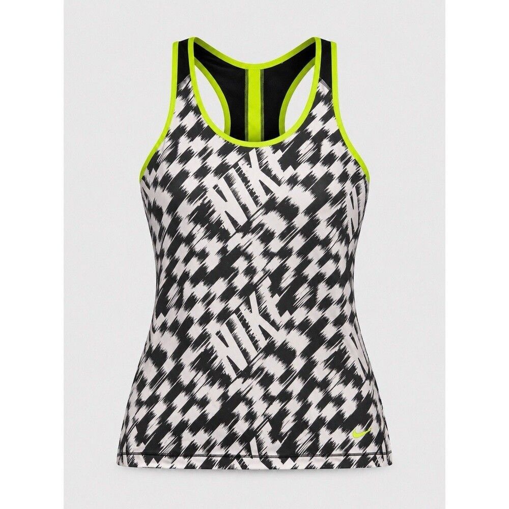 Nike Dri Fit Tank Top Sz Large Black White Yellow Racerback Workout Running Gym